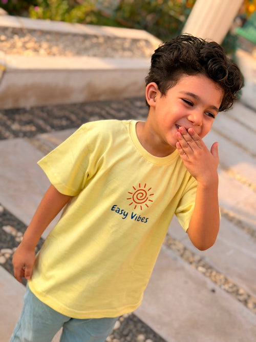 Easy Vibes Oversized Tee - Pale Yellow